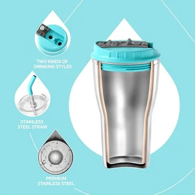 14 oz tumbler with a straw, view 3