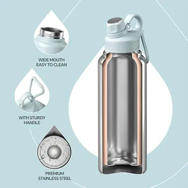 40 oz insulated bottle and two lids, view 3