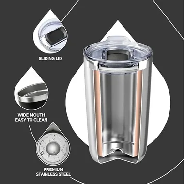 20 oz travel tumbler, sliding lid, view 3