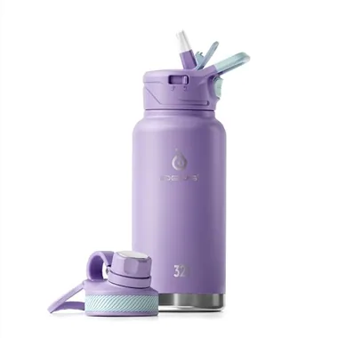 32 oz insulated bottle and two lids in Violet