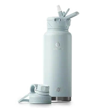 40 oz insulated bottle and two lids in Light Blue