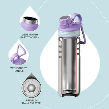 24 oz insulated bottle and two lids, view 3