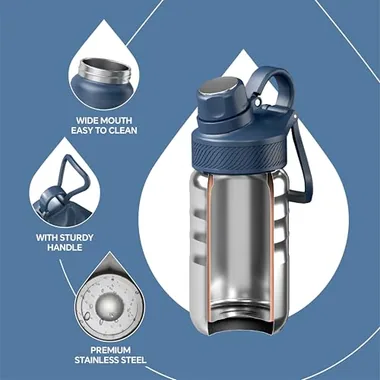 12 oz insulated bottle with a straw and two lids, view 3