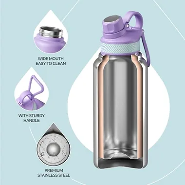 32 oz insulated bottle and two lids, view 3