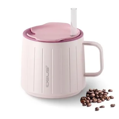 14 oz tumbler with a handle and straw in Light Pink
