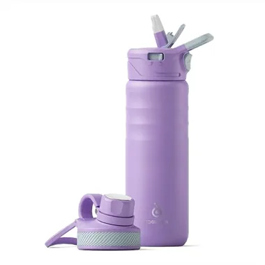 24 oz insulated bottle and two lids in Violet